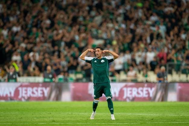 30th July 2025; Spiros Louis Olympic Stadium, Athens, Greece; UEFA Champions League Second Qualifying Round Second Leg Football, Panathinaikos versus Rangers; Anastasios Bakasetas of Panathinaikos has advice for his team mates after Filip Duricic of Panathinaikos scores to make it 1-0 in the 55th minute  VagelisxGeorgariou