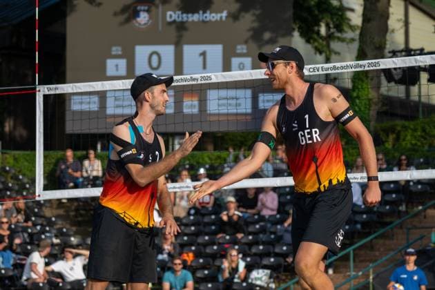 RECORD DATE NOT STATED European Championship, EM, Europameisterschaft - Beachvolleyball Düsseldorf, 30.07.2025 Clemens Wickler (GER), Nils Ehlers (GER); European Championship - Beachvolleyball Düsseldorf am 30.07.2025 Copyright: xBEAUTIFULxSPORTS PeterxWeberx