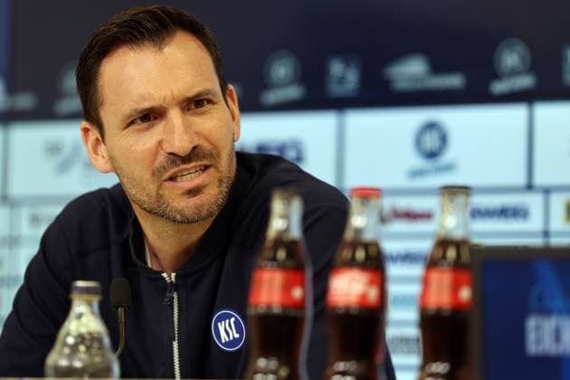 31.07.2025, xrekx, Fussball 2.Bundesliga, Karlsruher SC - Pressekonferenz v.l. Mario Eggimann Geschäftsführer Geschaeftsfuehrer (Karlsruher SC) (DFL DFB REGULATIONS PROHIBIT ANY USE OF PHOTOGRAPHS as IMAGE SEQUENCES and or QUASI-VIDEO) Karlsruhe
