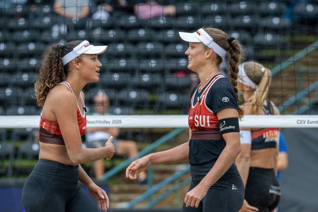 RECORD DATE NOT STATED European Championship, EM, Europameisterschaft - Beachvolleyball Düsseldorf, 31.07.2025 Zoe Verge-Depre ( SUI ), Anouk Verge-Depre ( SUI ); European Championship - Beachvolleyball Düsseldorf am 31.07.2025 Copyright: xBEAUTIFULxSPORTS PeterxWeberx