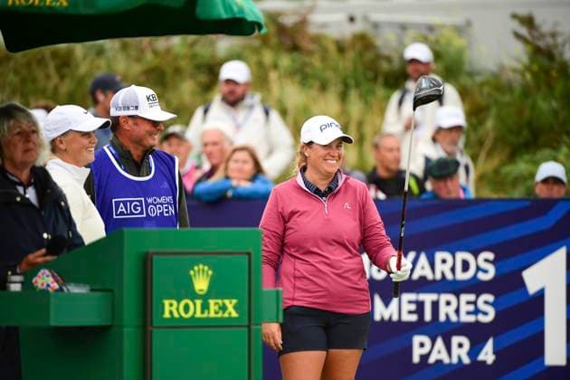 31st July 2025; Royal Porthcawl Golf Club, Porthcawl, Wales; AIG Womens Open Golf, Round 1; Lauren Coughlin getting ready to start the day at the first tee  AledxHopkins
