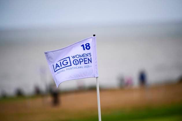 31st July 2025; Royal Porthcawl Golf Club, Porthcawl, Wales; AIG Womens Open Golf, Round 1; The 18th hole flag flying in the wind  AledxHopkins