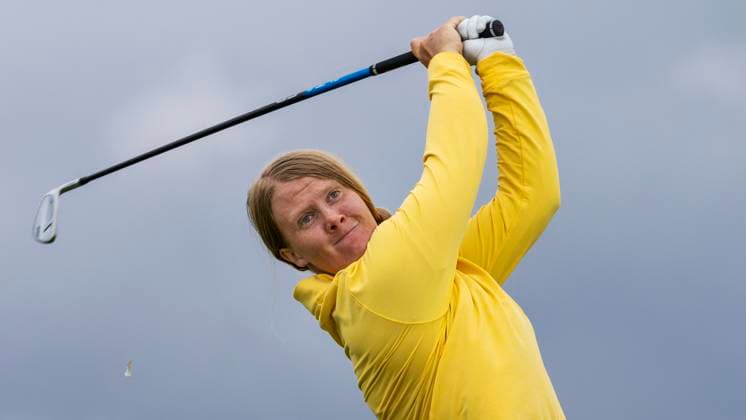 SWANSEA, WALES 20250731 Sveriges Ingrid Lindblad slar ut pa det 17:e halet under första tävlingsdagen av AIG Women™s Open Golf pa Royal Porthcrawl i Swansea, Wales. Swansea Wales x40750x
