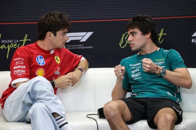 Charles Leclerc Lance Stroll F1 Hungarian GP 2025 Charles Leclerc (MCO) - Scuderia Ferrari HP - SF-25, Lance Stroll (CAN) - Aston Martin Aramco F1 Team - AMR25 during Formula 1 Lenovo Hungarian Grand Prix 2025 press conference, PK, Pressekonferenz on July 31., 2025 in Hungaroring, Hungary Mogyorod Red Bull Ring Pest Varmegye Hungary