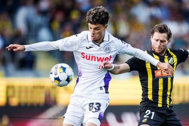 250731 Tristan Degreef of Anderlecht and Adam Lundkvist of Häcken during the UEFA Europa League second qualifying round match between Häcken and Anderlecht on July 31, 2025 in Gothenburg. BELGIUM OUT Photo: Michael Erichsen BILDBYRAN COP 89 MI0858 fotboll football soccer fotball uefa europa league kval europa league häcken anderlecht bbeng Copyright: MICHAELxERICHSEN BB250731MI013