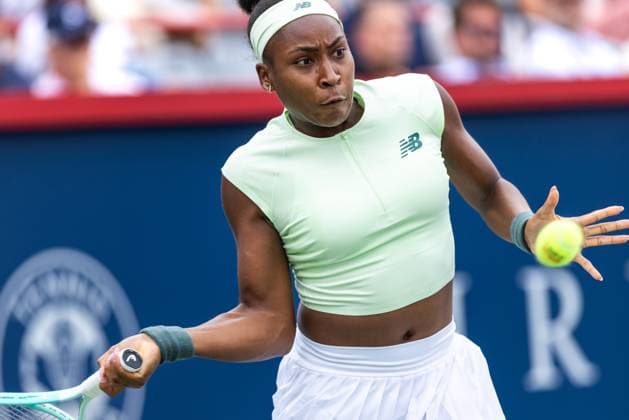 July 31, 2025, Montreal, Quebec, Canada: COCO GAUFF (1) from USA forehand in first set against Veronika Kudermetova in round of 32 at Canadian Open at IGA stadium in Montreal, Quebec, Canada on 2025-07-31 Montreal Canada - ZUMAl189 20250731_zsp_l189_068 Copyright: xYannickxLegarex
