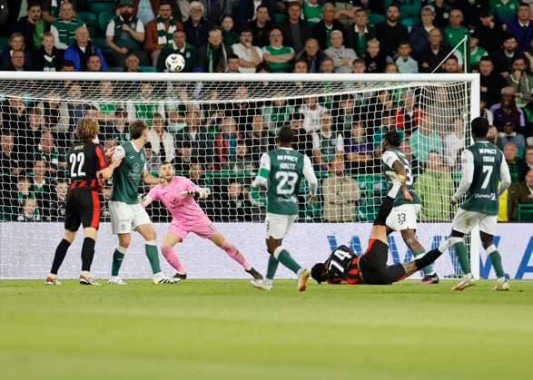 Hibernian v FC Midtjylland UEFA Europa League Jœnior Brumado of FC Midtjylland (third from right) scores his teams second goal during the UEFA Europa League Second Qualifying Round Second Leg match at Easter Road, Edinburgh UK Newspapers OUT Copyright: xFredxPalmerx FIL-22024-0123