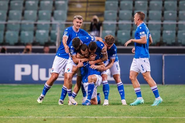 July 31, 2025, Warsaw, Poland: Erik Prekop (C) of Banik celebrates a goal with teammates during the 2nd round qualifying UEFA Europa League match between Legia Warszawa and FC Banik Ostrava at Marshal Jozef Pilsudski Legia Warsaw Municipal Stadium. Final score; Legia Warszawa 2:1 FC Banik Ostrava. Warsaw Poland - ZUMAs197 20250731_aaa_s197_207 Copyright: xMikolajxBarbanellx
