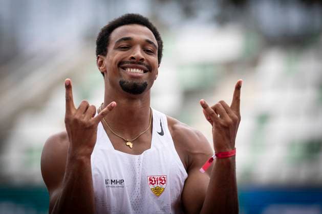 Deutsche Leichtathletik-Meisterschaften (Mehrkampf); Dresden, 01.08.2025 Leo Neugebauer (VfB Stuttgart) nach dem 110m Hürden; Deutsche Leichtathletik-Meisterschaften (Mehrkampf) am 01.08.2025 im Heinz-Steyer-Stadion, Dresden (Sachsen). *** German Athletics Championships all-around Dresden, 01 08 2025 Leo Neugebauer VfB Stuttgart after the 110m hurdles German Athletics Championships all-around on 01 08 2025 at Heinz Steyer Stadium, Dresden Saxony Copyright: xBEAUTIFULxSPORTS AxelxKohringx