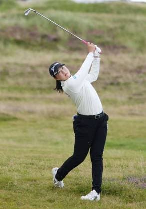 Golf: Women s British Open Rio Takeda of Japan plays a shot on the second hole during the second round of the Women s British Open golf tournament on Aug. 1, 2025, at Royal Porthcawl Golf Club in Wales.  A14AA0004750789P