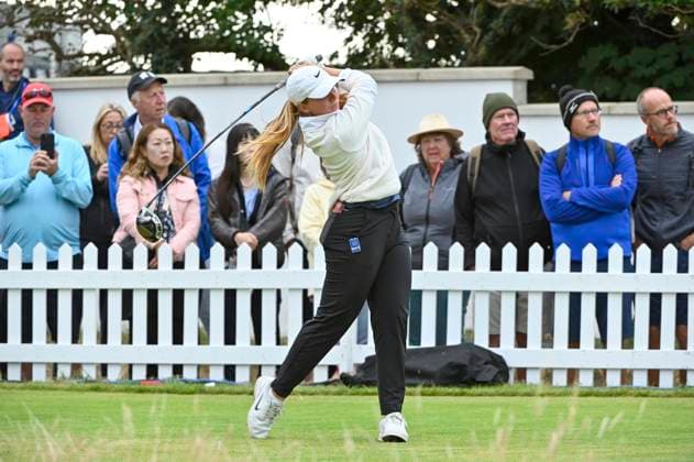 1st August 2025; Royal Porthcawl Golf Club, Porthcawl, Wales; AIG Womens Open Golf, Round 2; Bronte Law sets off on her round from the 1st tee  AledxHopkins