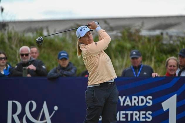 1st August 2025; Royal Porthcawl Golf Club, Porthcawl, Wales; AIG Womens Open Golf, Round 2; Perrine Delacour teeing off on the 1st  AledxHopkins