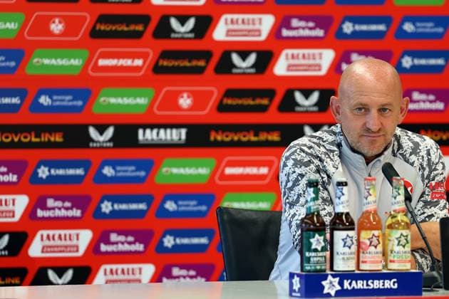 01.08.2025, xrekx, Fussball 2.Bundesliga, 1.FC Kaiserslautern - Pressekonferenz v.l. Torsten Lieberknecht Trainer (1.FC Kaiserslautern) (DFL DFB REGULATIONS PROHIBIT ANY USE OF PHOTOGRAPHS as IMAGE SEQUENCES and or QUASI-VIDEO) Kaiserslautern