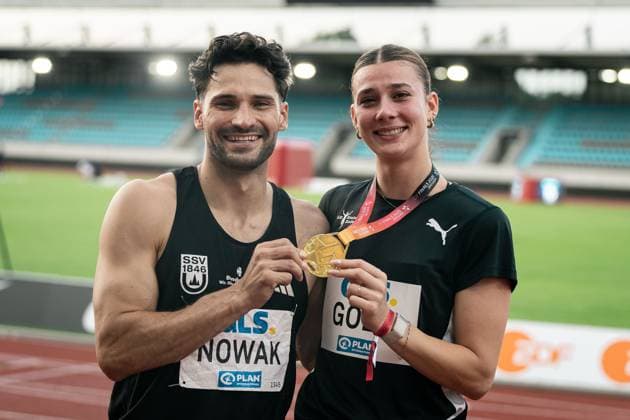 Sandrina Sprengel (LG Steinlach-Zollern, Siebenkampf Frauen), Tim Nowak (SSV Ulm 1846, Zehnkampf Maenner), GER, Leichtathletik, Athletics, Deutsche Meisterschaft, Die Finals, 01.08.2025, GER, Leichtathletik, Athletics, Deutsche Meisterschaft, Die Finals, 01.08.2025 Dresden *** Sandrina Sprengel LG Steinlach Zollern, Heptathlon Women , Tim Nowak SSV Ulm 1846, Decathlon Men , GER, Leichtathletik, Athletics, German Championships, The Finals, 01 08 2025, GER, Leichtathletik, Athletics, German Championships, The Finals, 01 08 2025 Dresden Copyright: xStefanxMayerx EP_SMR
