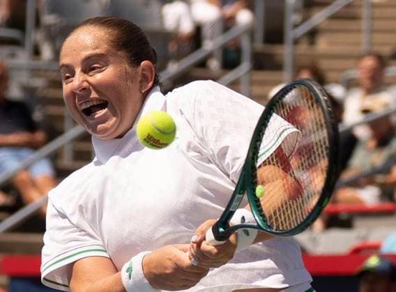 August 1, 2025, Montreal, Pq, Canada: Jelena Ostapenko of Latvia hits a return to Naomi Osaka of Japan during third round tennis action at the National Bank Open in Montreal, Friday, Aug. 1, 2025. Canada News - August 1, 2025  - ZUMAc35_ 20250801_zaf_c35_030 Copyright: xChristinnexMuschix