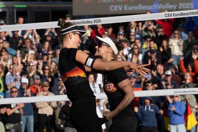 RECORD DATE NOT STATED European Championship, EM, Europameisterschaft - Beachvolleyball Düsseldorf, 01.08.2025 Svenja Mueller (GER), Cinja Tillmann (GER); European Championship - Beachvolleyball Düsseldorf am 01.08.2025 Copyright: xBEAUTIFULxSPORTS PeterxWeberx
