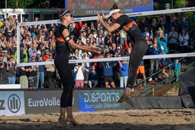 RECORD DATE NOT STATED European Championship, EM, Europameisterschaft - Beachvolleyball Düsseldorf, 01.08.2025 Svenja Mueller (GER), Cinja Tillmann (GER); European Championship - Beachvolleyball Düsseldorf am 01.08.2025 Copyright: xBEAUTIFULxSPORTS PeterxWeberx