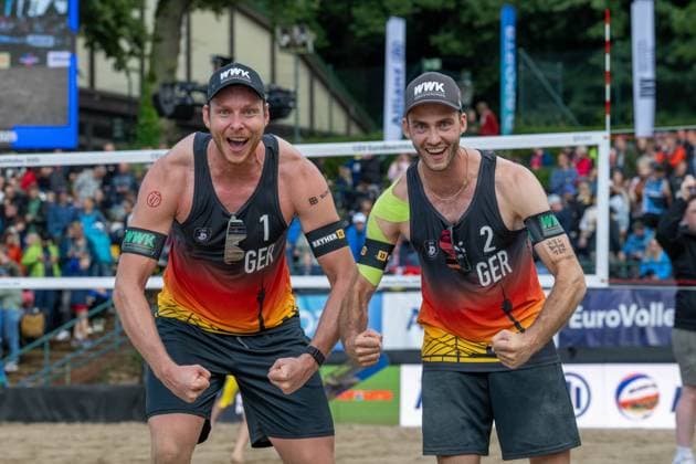 RECORD DATE NOT STATED European Championship, EM, Europameisterschaft - Beachvolleyball Düsseldorf, 01.08.2025 Nils Ehlers (GER), Clemens Wickler (GER); European Championship - Beachvolleyball Düsseldorf am 01.08.2025 Copyright: xBEAUTIFULxSPORTS PeterxWeberx