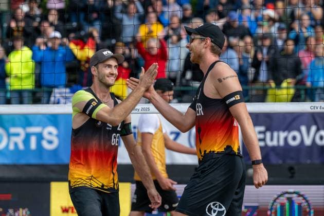 RECORD DATE NOT STATED European Championship, EM, Europameisterschaft - Beachvolleyball Düsseldorf, 01.08.2025 Clemens Wickler (GER), Nils Ehlers (GER); European Championship - Beachvolleyball Düsseldorf am 01.08.2025 Copyright: xBEAUTIFULxSPORTS PeterxWeberx