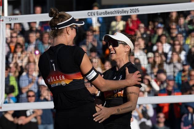 RECORD DATE NOT STATED European Championship, EM, Europameisterschaft - Beachvolleyball Düsseldorf, 01.08.2025 Svenja Mueller (GER), Cinja Tillmann (GER); European Championship - Beachvolleyball Düsseldorf am 01.08.2025 Copyright: xBEAUTIFULxSPORTS PeterxWeberx