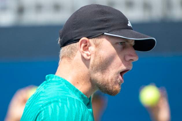 Spaniard Alejandro Davidovich celebrates against Czech Jakub Mensik during a match at the ATP, Tennis Herren 1000 tournament in Toronto, Canada, 01 August 2025. Davidovich defeats Czech Mensik and reaches the round of 16 at the ATP 1000 in Toronto !ACHTUNG: NUR REDAKTIONELLE NUTZUNG!  Copyright: xJulioxCesarxRivasx USA4198 20250801-55017562893_1