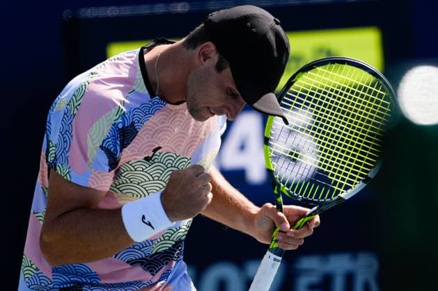 National Bank Open 2025 - Day 7 TORONTO, CANADA - AUGUST 1 : Aleksandar Vukic of Australia celebrates after a point against Frances Tiafoe of the United States on day seven of the 2025 National Bank Open at Sobeys Stadium in Toronto, Ontario, Canada on August 1, 2025. Mert Alper Dervis Anadolu Ontario Canada. Editorial use only. Please get in touch for any other usage.  Copyright: x2025xAnadoluxMertxAlperxDervisx