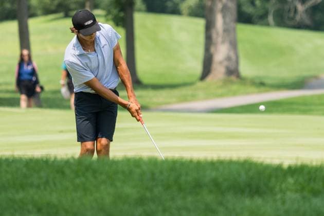 August 1, 2025, West Lafayette, Indiana, USA: CHARLIE WOODS chips onto the green during the final day of the PGA, Golf Herren Junior Championships on August 1, 2025, at the Birck Boilermaker Golf Complex in West Lafayette, Ind. West Lafayette USA - ZUMAw145 20250801_zsp_w145_006 Copyright: xDavidxWegielx