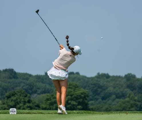 August 1, 2025, West Lafayette, Indiana, USA: ASTERISK TALLEY tees off on hole 11 during the final day of the PGA, Golf Herren Junior Championships on August 1, 2025, at the Birck Boilermaker Golf Complex in West Lafayette, Ind. West Lafayette USA - ZUMAw145 20250801_zsp_w145_026 Copyright: xDavidxWegielx