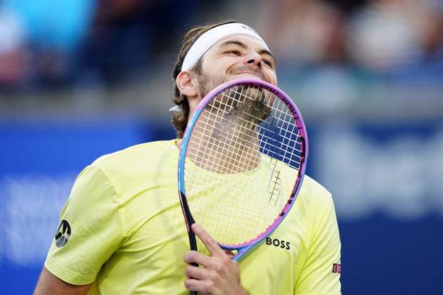 August 1, 2025, Toronto, On, Canada: Taylor Fritz, of the United States of America, reacts after a shot to Gabriel Diallo, of Canada, during their match at the National Bank Open in Toronto, Friday, Aug. 1, 2025. Canada News - August 1, 2025 - ZUMAc35_ 20250801_zaf_c35_154 Copyright: xFrankxGunnx