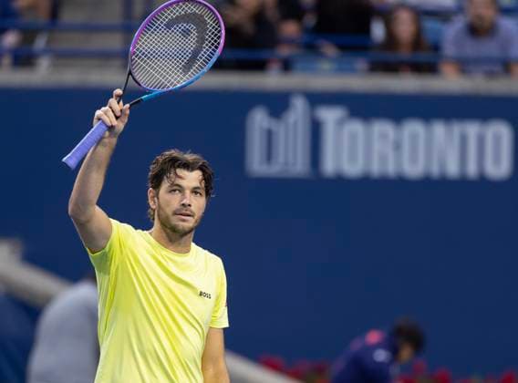 (250802) -- TORONTO, Aug. 2, 2025 -- Taylor Fritz of the United States celebrates victory after the third round of the men s singles match between Gabriel Diallo of Canada and Taylor Fritz of the United States at the 2025 National Bank Open tennis tournament in Toronto, Canada, on Aug. 1, 2025. (Photo by Xinhua) (SP) CANADA-TORONTO-TENNIS-NATIONAL BANK OPEN-MEN S SINGLES ZouxZheng 