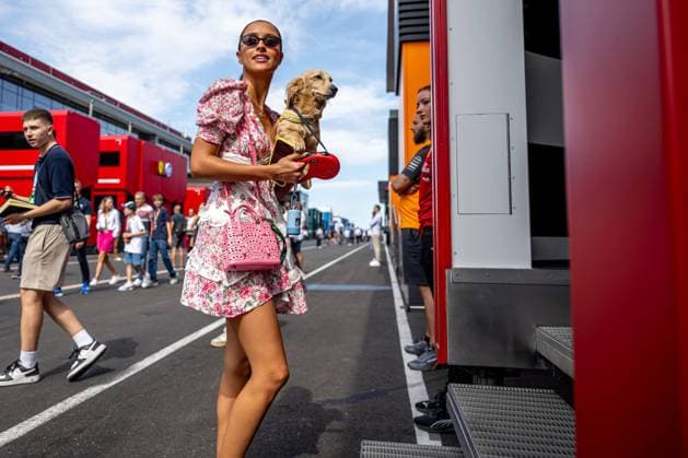 MOGYOROD, HUNGARY: Alexandra Saint Mleux, Charles Leclerc s Girlfriend, at the 2025 Formula 1 Hungarian Grand Prix at the Hungaroring in Mogyorod, Hungary.