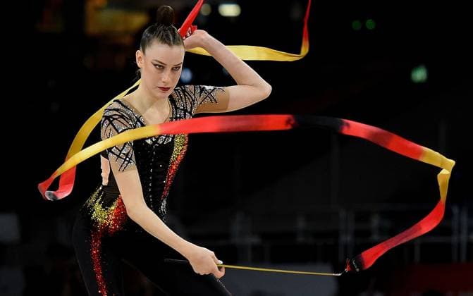 Sport Bilder des Tages 02.08.2025, xhbx, Turnen Rhythmische Sportgymnastik DM Gerätefinals, Die Finals 2025 v.l. Darja Varfolomeev (TSV Schmiden) mit Band (DFL DFB REGULATIONS PROHIBIT ANY USE OF PHOTOGRAPHS as IMAGE SEQUENCES and or QUASI-VIDEO) Dresden *** 02 08 2025, xhbx, Gymnastics Rhythmic Gymnastics DM Apparatus Finals, The Finals 2025 v l Darja Varfolomeev TSV Schmiden with Band DFL DFB REGULATIONS PROHIBIT ANY USE OF PHOTOGRAPHS as IMAGE SEQUENCES and or QUASI VIDEO Dresden