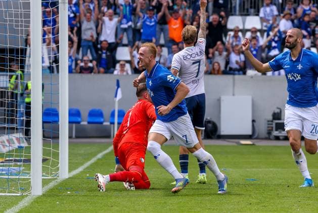 2025.08.02 xJFAx 2.Bundesliga Saison 2025 26 1.Spieltag SV Darmstadt 98 -VFL Bochum v.l., goalkeeper, Torwart Timo Horn (VFL Bochum), Isac Alexi Sivert Lidberg (SV Darmstadt 98) Torjubel, Goal celebration, celebrate the goal (DFL DFB REGULATIONS PROHIBIT ANY USE OF PHOTOGRAPHS as IMAGE SEQUENCES and or QUASI-VIDEO)