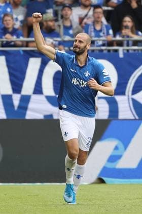 02.08.2025, xtvx, Fussball 2.Bundesliga, SV Darmstadt 98 - VfL Bochum v.l. Goal scored, Tor zum 4:1 Aleksandar Vukotic (SV Darmstadt 98) Torjubel, Goal celebration, celebrate the goal, celebrates scoring (DFL DFB REGULATIONS PROHIBIT ANY USE OF PHOTOGRAPHS as IMAGE SEQUENCES and or QUASI-VIDEO) Darmstadt