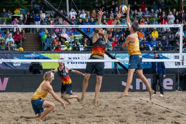 RECORD DATE NOT STATED European Championship, EM, Europameisterschaft - Beachvolleyball Düsseldorf, 02.08.2025 Jonatan Hellvig (SWE), Nils Ehlers (GER); European Championship - Beachvolleyball Düsseldorf am 02.08.2025 Copyright: xBEAUTIFULxSPORTS PeterxWeberx