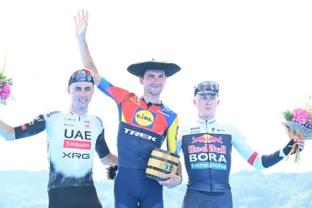 02-08-2025 Clasica San Sebastian; 2025, Lidl - Trek; 2025, Uae Team Emirates - Xrg; 2025, Red Bull - Bora Hansgrohe; Ciccone, Giulio; Christen, Jan; Van Gils, Maxim; San Sebastian; 