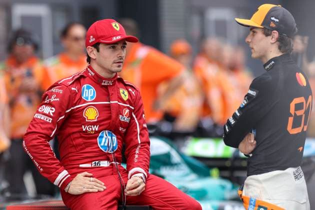 Charles Leclerc Oscar Piastri F1 Hungarian GP 2025 Charles Leclerc (MCO) - Scuderia Ferrari HP - SF-25, Oscar Piastri (AUS) - McLaren Formula 1 Team - MCL39 during Formula 1 Lenovo Hungarian Grand Prix 2025 on Aug 2., 2025 in Hungaroring, Hungary Mogyorod Red Bull Ring Pest Varmegye Hungary