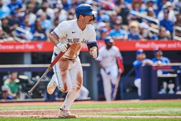 August 2, 2025, Toronto, On, Canada: Toronto Blue Jays outfielder Davis Schneider (36) flies out against the Kansas City Royals during fifth inning MLB, Baseball Herren, USA baseball action in Toronto, on Saturday, Aug. 2, 2025. Canada News - August 2, 2025 - ZUMAc35_ 20250802_zaf_c35_109 Copyright: xSammyxKoganx