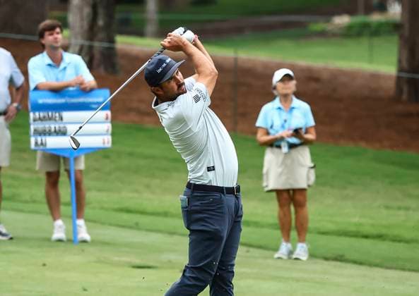 August 2, 2025: Mark Hubbard on the 18th hole. Third round, 2025 Wyndham Championship, Sedgefield Country Club in Greensboro, North Carolina. CSM Greensboro United States of America - ZUMAc04_ 20250802_zma_c04_095 Copyright: xDavidxBeachx