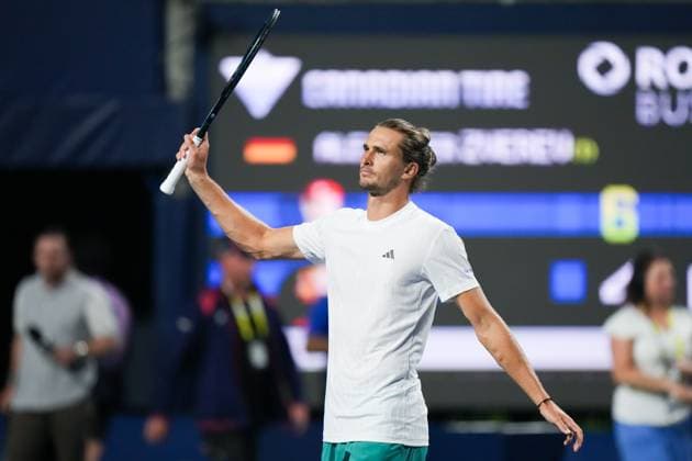ATP, Tennis Herren Masters 1000 National Bank Open Toronto Presented by Rogers 2025 - Day 8 Alexander Zverev of Germany celebrating after winning the game against Francisco Cerundolo of Argentina during the Men s Singles round of 16 match on day 8 of the ATP Masters 1000 National Bank Open at Sobeys Stadium. on August 2, 2025 in Toronto, Canada. (Photo by Leonardo Ramirez Eyepix Group) Copyright: xLeonardoxRamirezx xEyepixxGroupx LR-01082025-04328