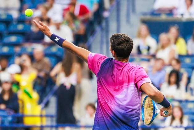 TORONTO, ON - AUGUST 02: Alexei Popyrin (AUS) is seen during Round of 16 men™s singles action at the ATP, Tennis Herren National Bank Open on August 02, 2025 at Sobeys Stadium in Toronto, ON (Photo by Mathew Tsang Icon Sportswire) TENNIS: AUG 02 National Bank Open EDITORIAL USE ONLY Icon250802031