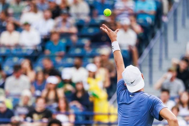 TORONTO, ON - AUGUST 02: Holger Rune (DEN) is seen during Round of 16 men™s singles action at the ATP, Tennis Herren National Bank Open on August 02, 2025 at Sobeys Stadium in Toronto, ON (Photo by Mathew Tsang Icon Sportswire) TENNIS: AUG 02 National Bank Open EDITORIAL USE ONLY Icon250802018