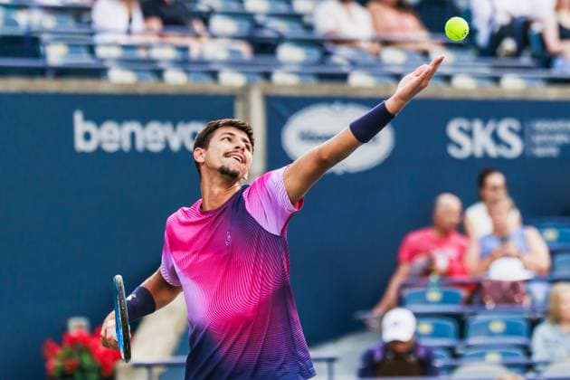 TORONTO, ON - AUGUST 02: Alexei Popyrin (AUS) is seen during Round of 16 men™s singles action at the ATP, Tennis Herren National Bank Open on August 02, 2025 at Sobeys Stadium in Toronto, ON (Photo by Mathew Tsang Icon Sportswire) TENNIS: AUG 02 National Bank Open EDITORIAL USE ONLY Icon250802009