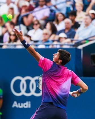 TORONTO, ON - AUGUST 02: Alexei Popyrin (AUS) is seen during Round of 16 men™s singles action at the ATP, Tennis Herren National Bank Open on August 02, 2025 at Sobeys Stadium in Toronto, ON (Photo by Mathew Tsang Icon Sportswire) TENNIS: AUG 02 National Bank Open EDITORIAL USE ONLY Icon250802016