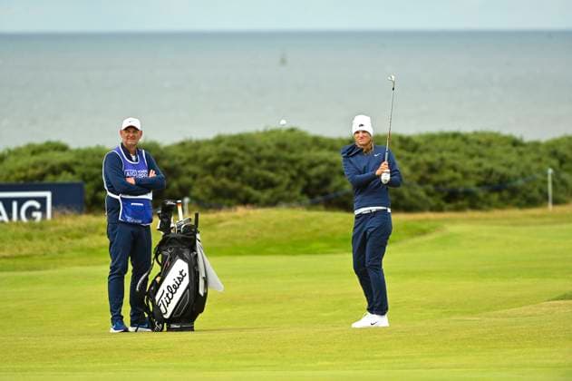 1st August 2025; Royal Porthcawl Golf Club, Porthcawl, Wales; AIG Womens Open Golf, Round 2; Helen Briem chipping onto the 18th green  AledxHopkins