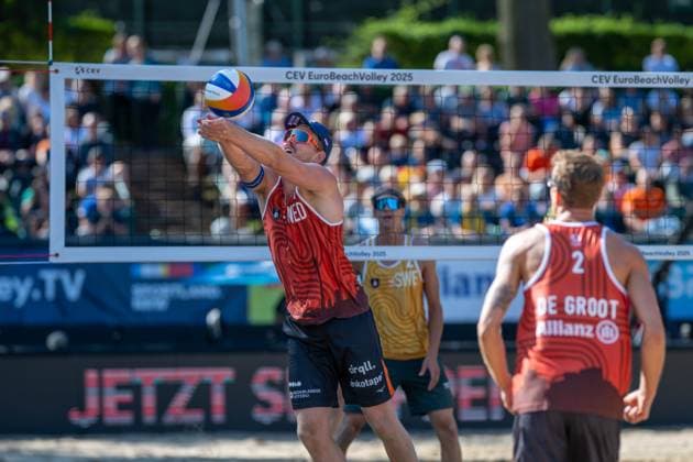 RECORD DATE NOT STATED European Championship, EM, Europameisterschaft - Beachvolleyball Düsseldorf, 03.08.2025 Stefan Boermans (NED) Trikot Nr. 1, Yorick de Groot (NED) Trikot Nr. 2; European Championship - Beachvolleyball Düsseldorf am 03.08.2025 Copyright: xBEAUTIFULxSPORTS PeterxWeberx