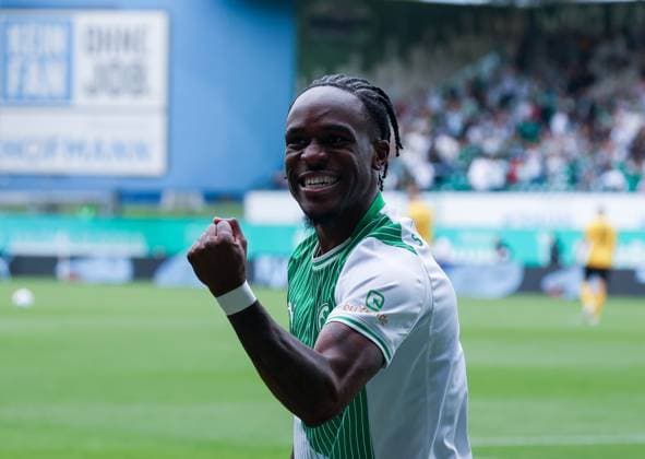 Noel Futkeu 9 (Spvgg Greuther Fuerth) mit dem Jubel nach seinem Treffer zum 1:0, Spvgg Greuther Fuerth vs. SG Dynamo Dresden, DFL, 2. Bundesliga, Saison 2025 2026, Hinrunde, 1. Spieltag, 03.08.2025 DFB regulations prohibit any use of photographs as image sequences and or quasi-video Fuerth Bayern Deutschland