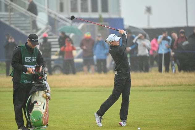 3rd August 2025; Royal Porthcawl Golf Club, Porthcawl, Wales; AIG Womens Open Golf, Final Round; Nelly Korda on the first hole  AledxHopkins