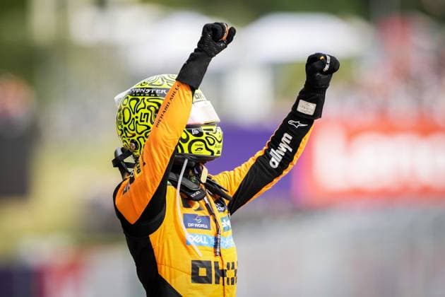 BOEDAPEST - Lando Norris (McLaren) reacts after winning at the Hungaroring during the Hungarian Grand Prix. ANP SANDER KING xVIxANPxSportx xxANPxIVx 532754460 originalFilename: 532754460.jpg