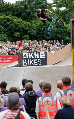 03.08.2025 BMX Deutsche Freestyle Meisterschaft 2025 in Park im Bikepark Darmstadt hier Finale Park Male Elite Bildmitte Sieger Gewinner Deutscher Meister Philipp MUTH (Fischbachtal Hessen) Darmstadt Hessen Deutschland